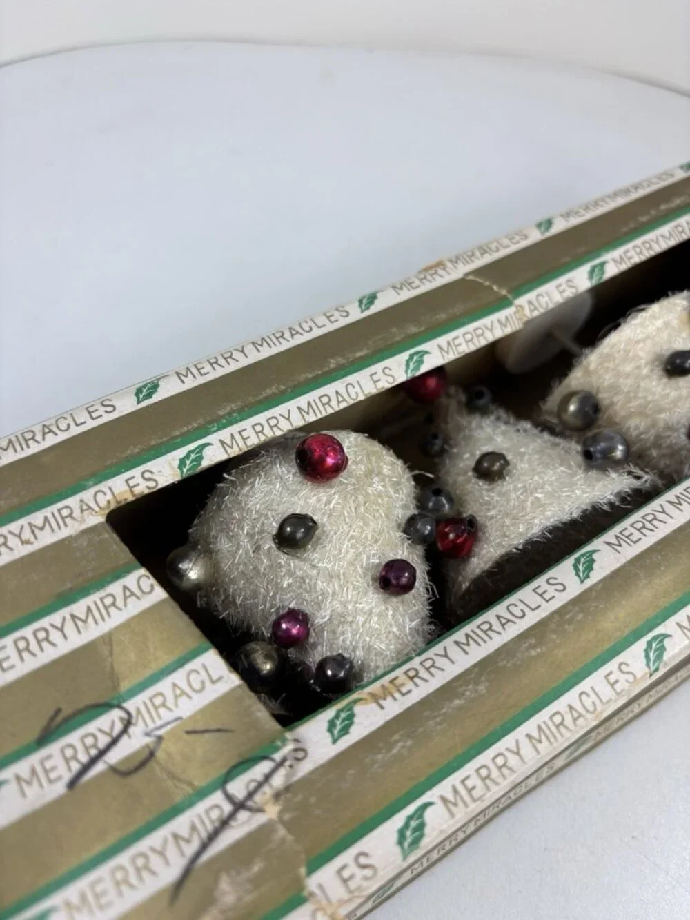 Merry Miracles White Christmas Trees Box Of 5 Mercury Glass Holiday Japan 1950s